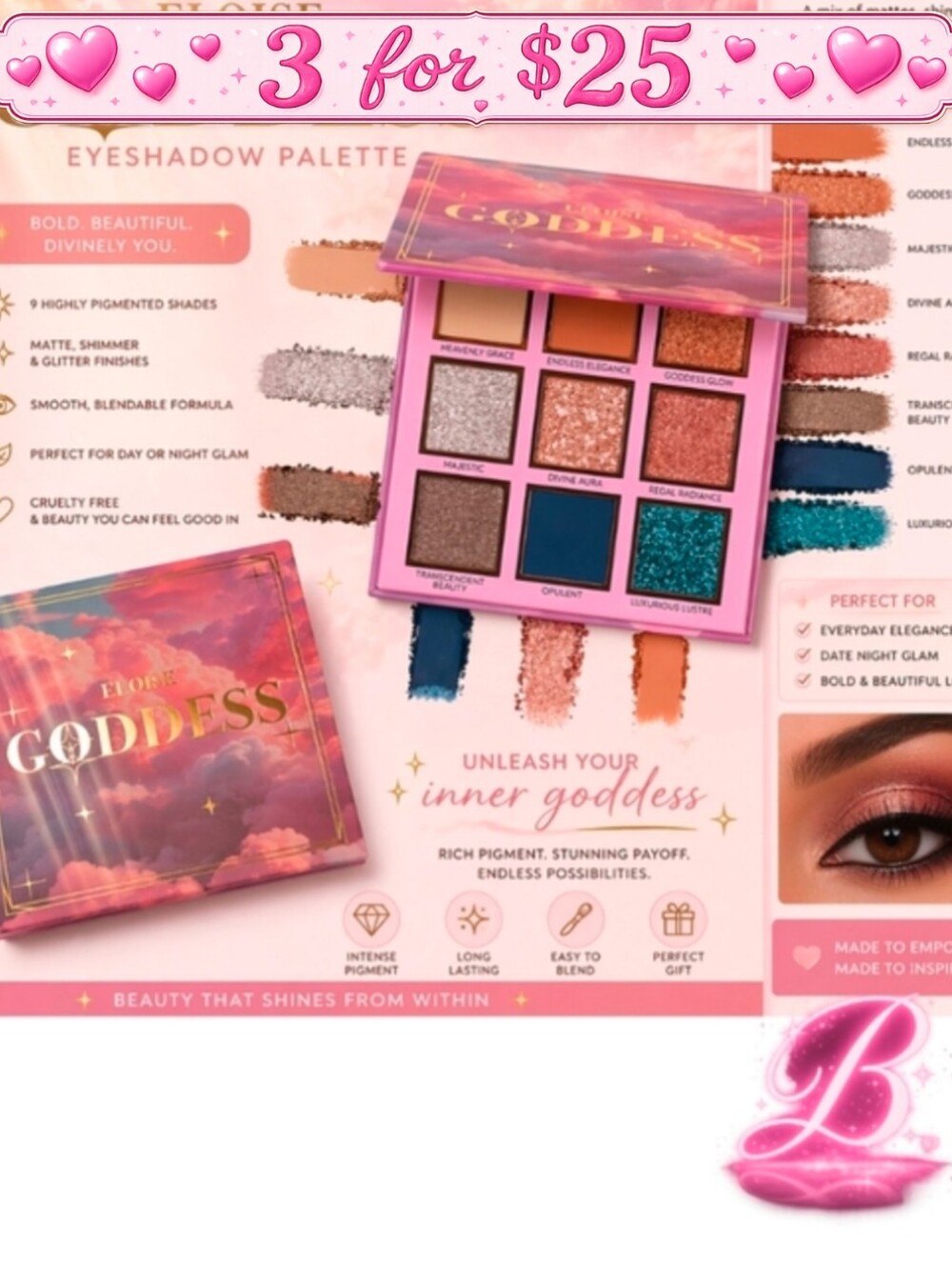 3/$25 ELOISE BEAUTY Goddess Eyeshadow Palette NWT